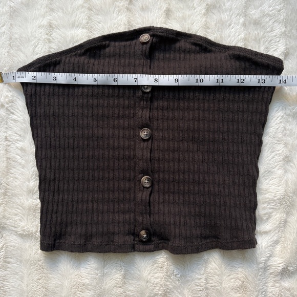 American Eagle Brown Earth Tone Pointelle Ribbed Button Tube Tank Top - Picture 5 of 6